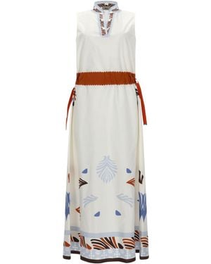 Herno Printed Belted Maxi Dress - White