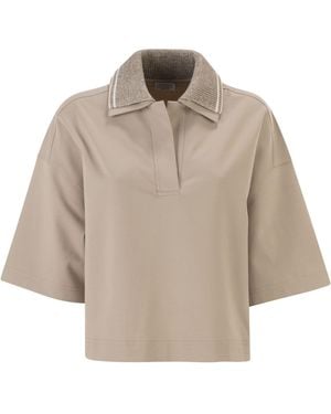 Brunello Cucinelli Interlock Couture Polo Shirt With Sparkling Knitted Collar - Natural