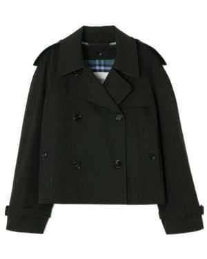 Burberry Cropped Gabardine Mayfair Trench Jacket With Warmer - Black