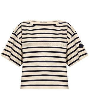 Moncler Logo Detailed Striped T-Shirt - White