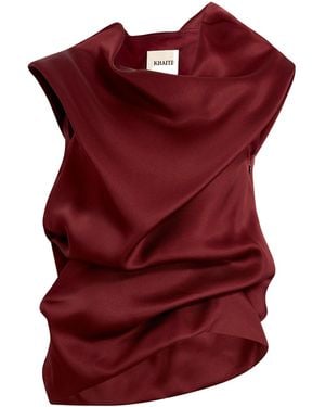 KHAITE Luola Draped Satin Top - Red