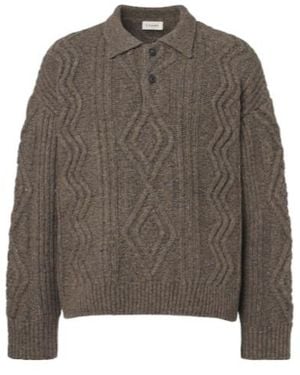 FRAME Cable-Knit Wool And Alpaca-Blend Polo Sweater - Brown