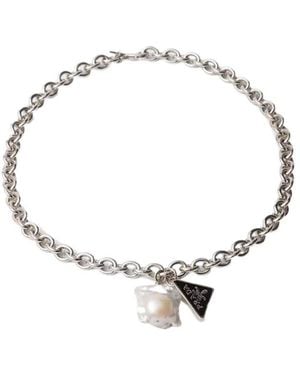 Prada Metal Necklace With Pearl - Metallic
