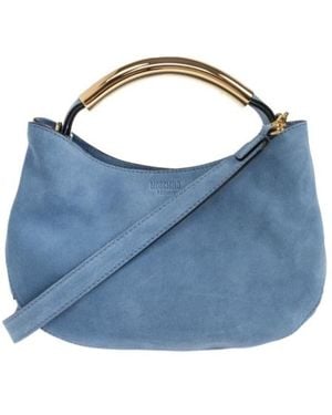 Moschino Logo-Plaque Suede Tote Bag - Blue