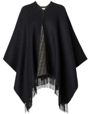 Fendi Ff Zucca Wool And Cashmere Poncho - Black