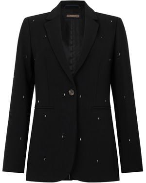 Peserico Embellished Long Sleeved Single-Breasted Blazer - Black