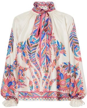 Etro Pussy-Bow Paisley-Print Silk Blouse - Red