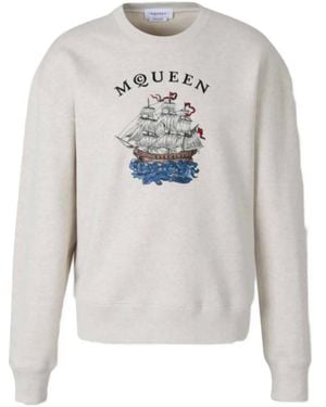 McQueen Logo Embroidered Crewneck Sweatshirt - Grey