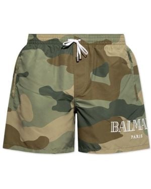 Balmain Camouflage Swim Shorts - Green