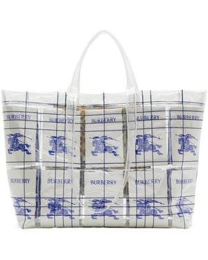 Burberry Logo Printed Tote Bag - Blue