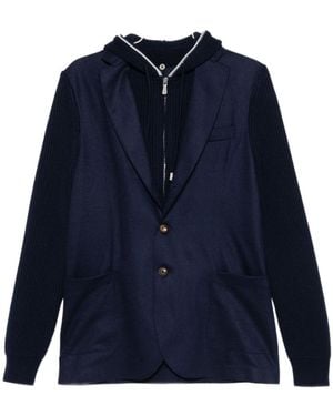 Eleventy Ribbed Hooded Jacket - Blue