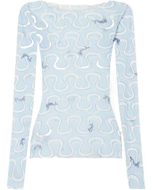 PUCCI Printed Sheer Tulle Top - Blue