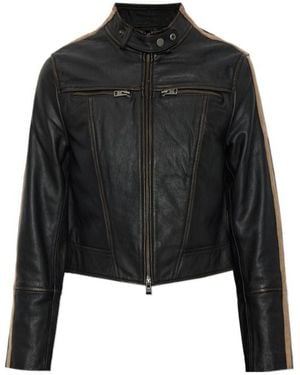 AllSaints Striped Biker Leather Jacket - Black