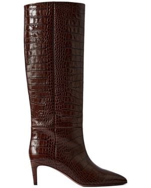 Paris Texas Croc-Effect Knee Boots - Brown