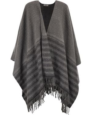 Peserico Lurex Fringe Cape - Gray