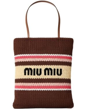 Miu Miu Raffia-Effect Woven Tote Bag - Red