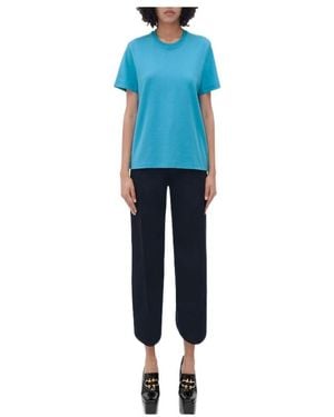 Bottega Veneta Plain Knitted Cotton T-Shirt - Blue