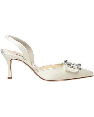 Manolo Blahnik Crystal Buckle Slingback Heeled Pumps - White