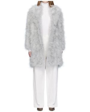 Yves Salomon Feather Shawl Collar Coat - Gray