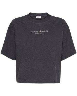 Brunello Cucinelli Slogan Printed Crewneck T-Shirt - Blue