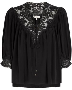 Chloé Lace-Trimmed Silk Blouse - Black