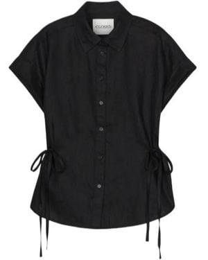 Closed Tie-Side Short-Sleeve Top - Black