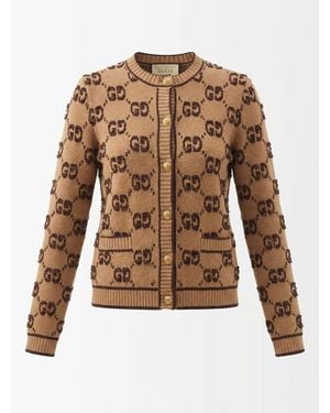 Gucci Gg Jacquard Button-Up Cardigan - Brown