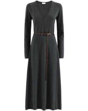 Brunello Cucinelli Cashmere Knit Dress With Belt And Monili - Black