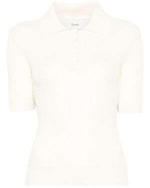 DUNST Ribbed-Knit Polo Top - White