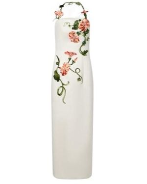 Leo Floral-Appliqué Halterneck Gown - White