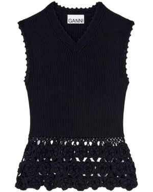 Ganni Crochet Hem Knitted Top - Blue