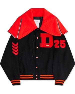 Doublet Petal Mouth Hood Baseball Jacket - Red
