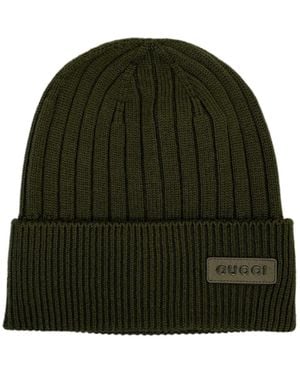 Gucci Logo Patch Ribbed Beanie - Green