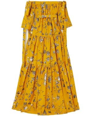 Erdem Off-The-Shoulder Bow-Detailed Floral-Print Cotton-Faille Gown - Yellow