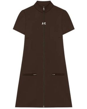 Courreges Zippered Short-Sleeved Mini Dress - Brown