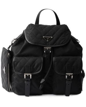 Prada Medium Quilted Re-Nylon Backpack With Saffiano Leather Trim - Black