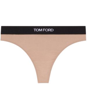 Tom Ford Logo Waistband Thongs - Natural