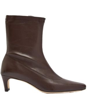 STAUD Wally Leather Ankle Boots - Brown