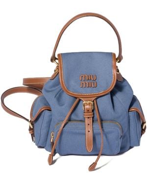 Miu Miu Canvas And Leather Backpack - Blue