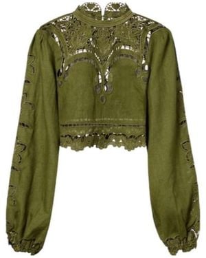 FARM Rio Floral Lace-Trimmed Shirt - Green