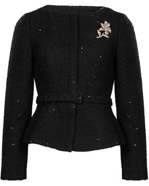 Roland Mouret Flower Brooch Sequin Boucle Jacket - Black