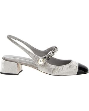 Miu Miu Two-Toned Velvet Slingback Court Shoes - Metallic