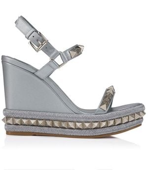 Christian Louboutin 110Mm Pyraclou Wedge Studded Espadrilles - Gray
