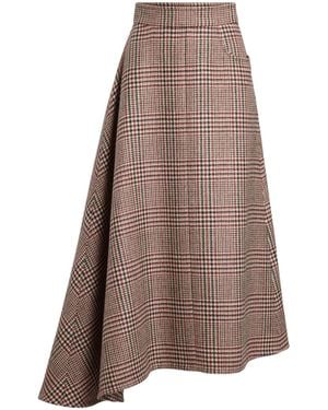 Patou Chequered Asymmetrical Midi Skirt - Brown