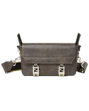 Fendi Flow Small Vintage-Effect Leather Bag - Gray