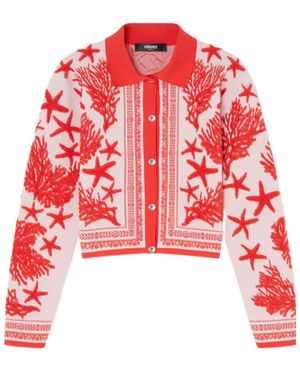 Versace Tresor De La Mer Towel Stitch Jacquard Collared Cardigan