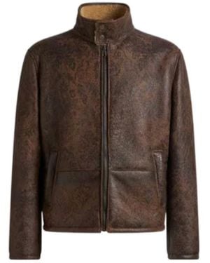 Etro Shearling Jacket With Print - Brown