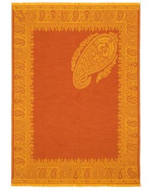 Etro Wool Throw Blanket With Floral Paisley Motif - Orange