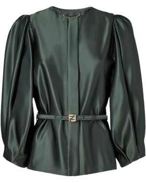 Fendi Duchess Belted Satin Jacket - Green