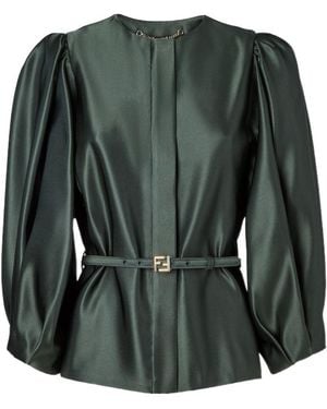 Fendi Duchess Crewneck Belted Jacket - Green